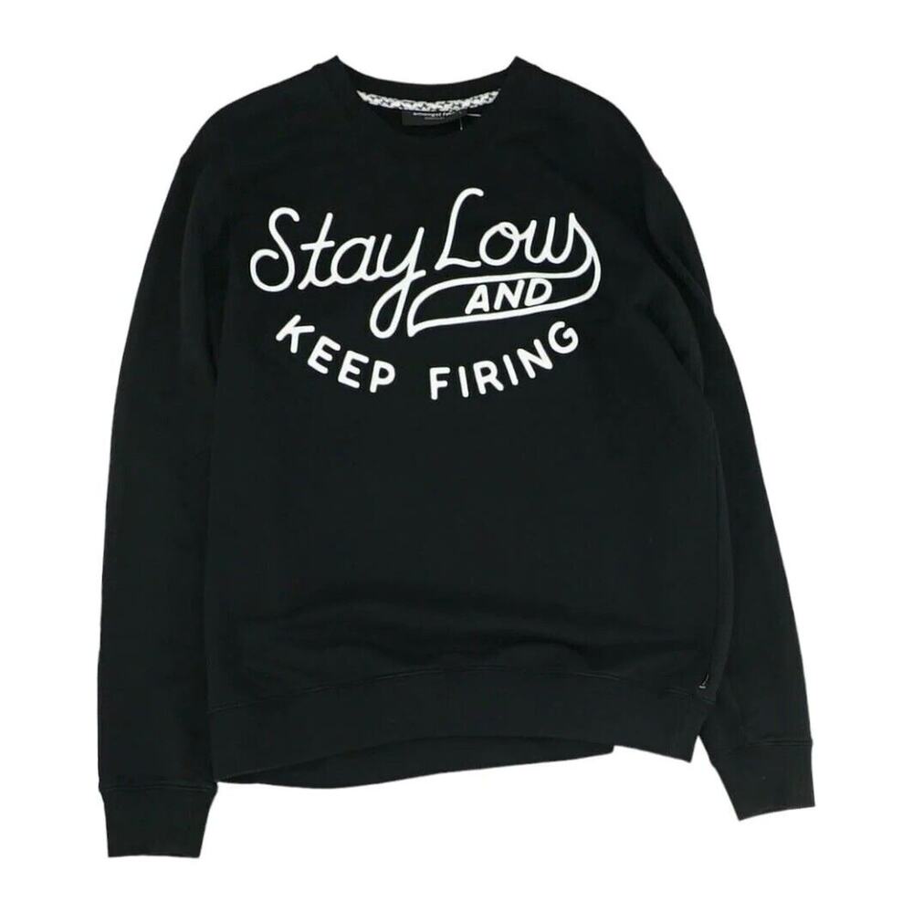 Amongst Few Black Graphic Sweatshirt Pullover “stay low and keep firing” Large